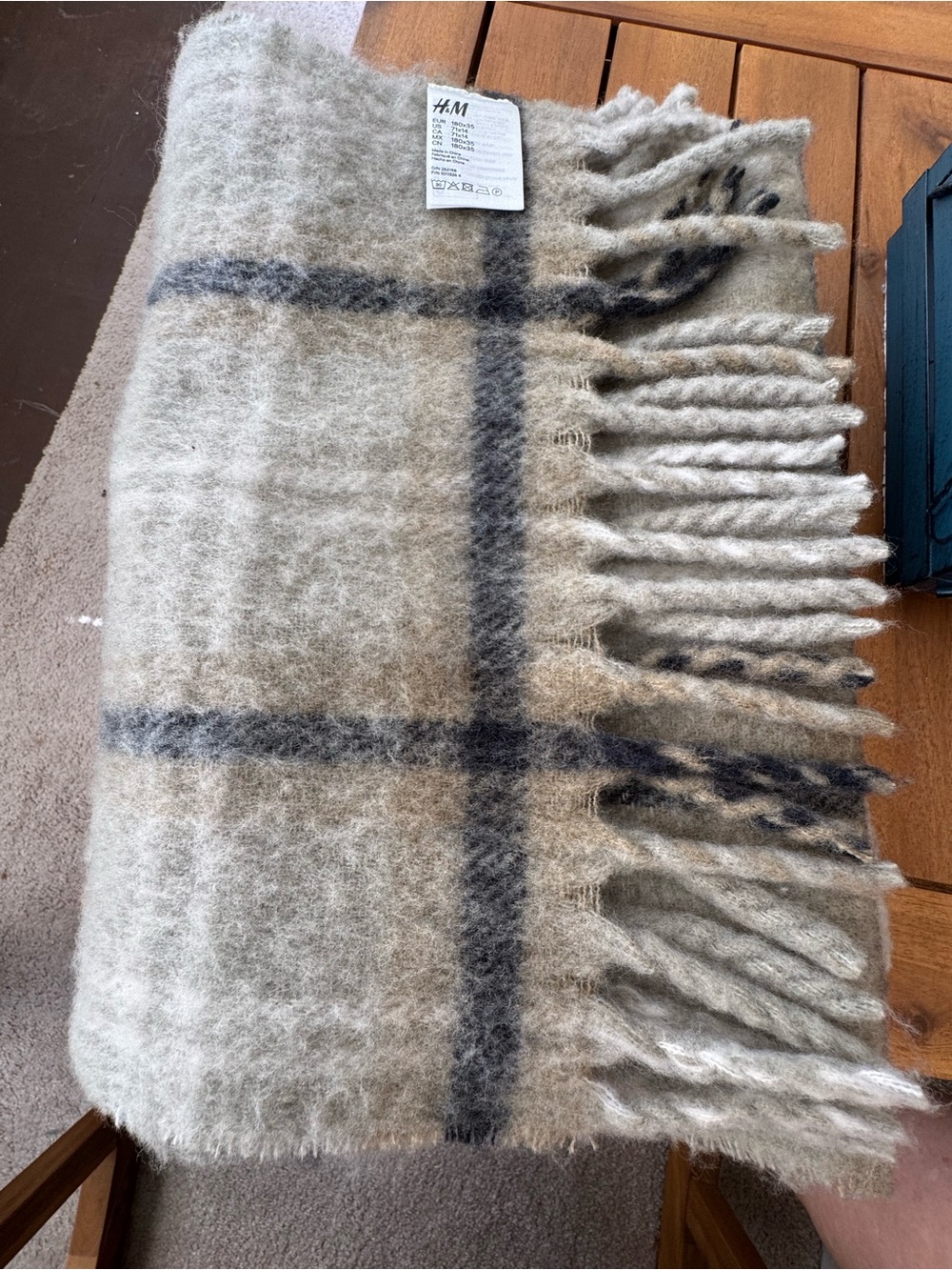 H&M Cream Plaid Fringe Scarf